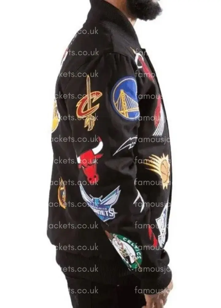nba-collage-black-patches-jacket - Famous Jackets nba-collage-black-patches-jacket.webp